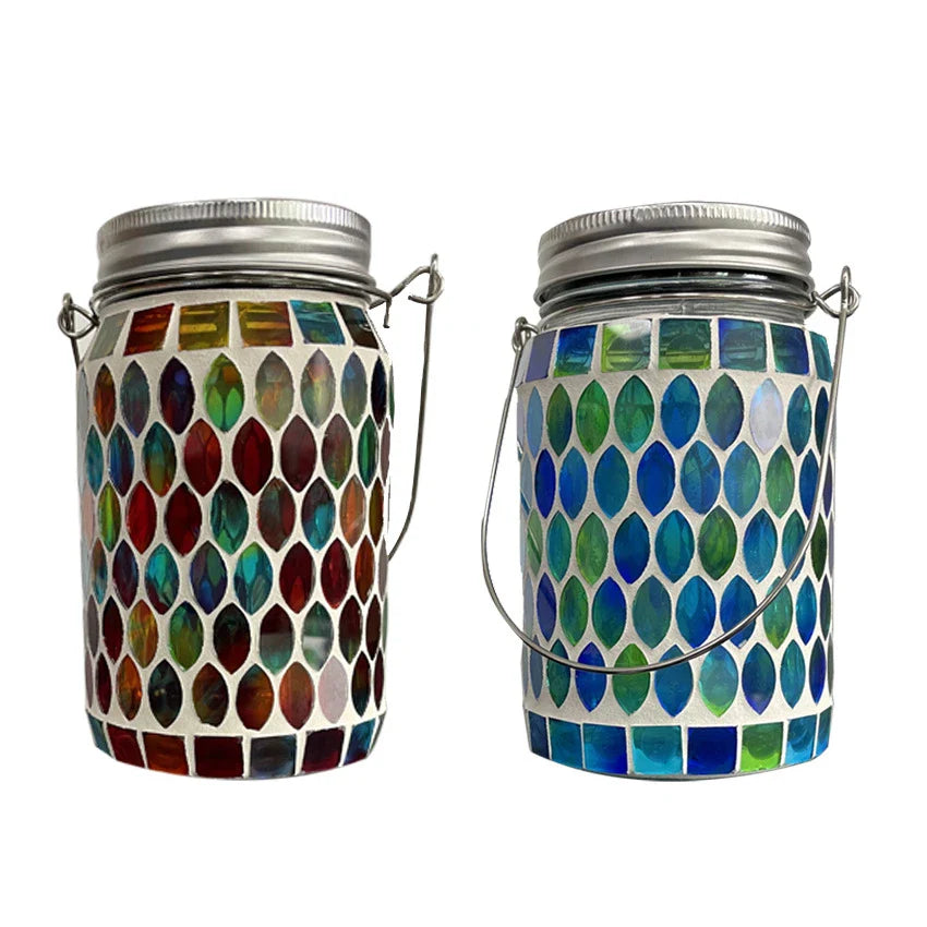 Mosaic Solar Mason Jar Lamp for Outdoor Lighting - Durable, Weather-Resistant Design with Automatic Illumination