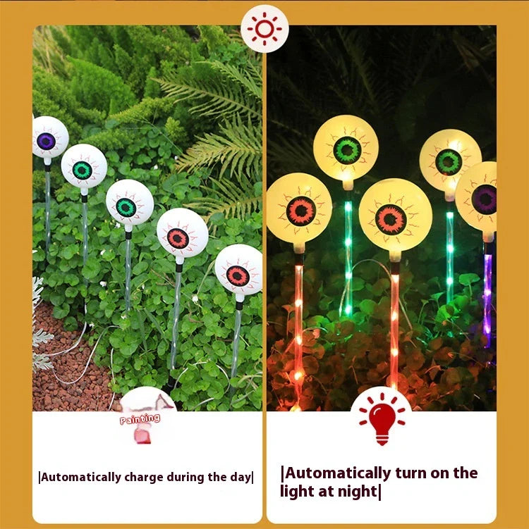 Colourful solar-powered Halloween eyeball garden lamp with weatherproof design
