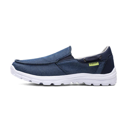 Premium denim canvas casual trainers with extra-wide fit and flexible, lightweight construction