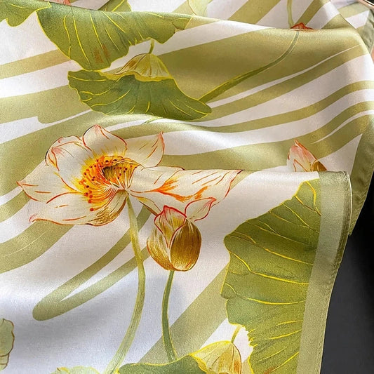 Luxury pure silk square scarf with fashion-forward print, perfect for enhancing any outfit