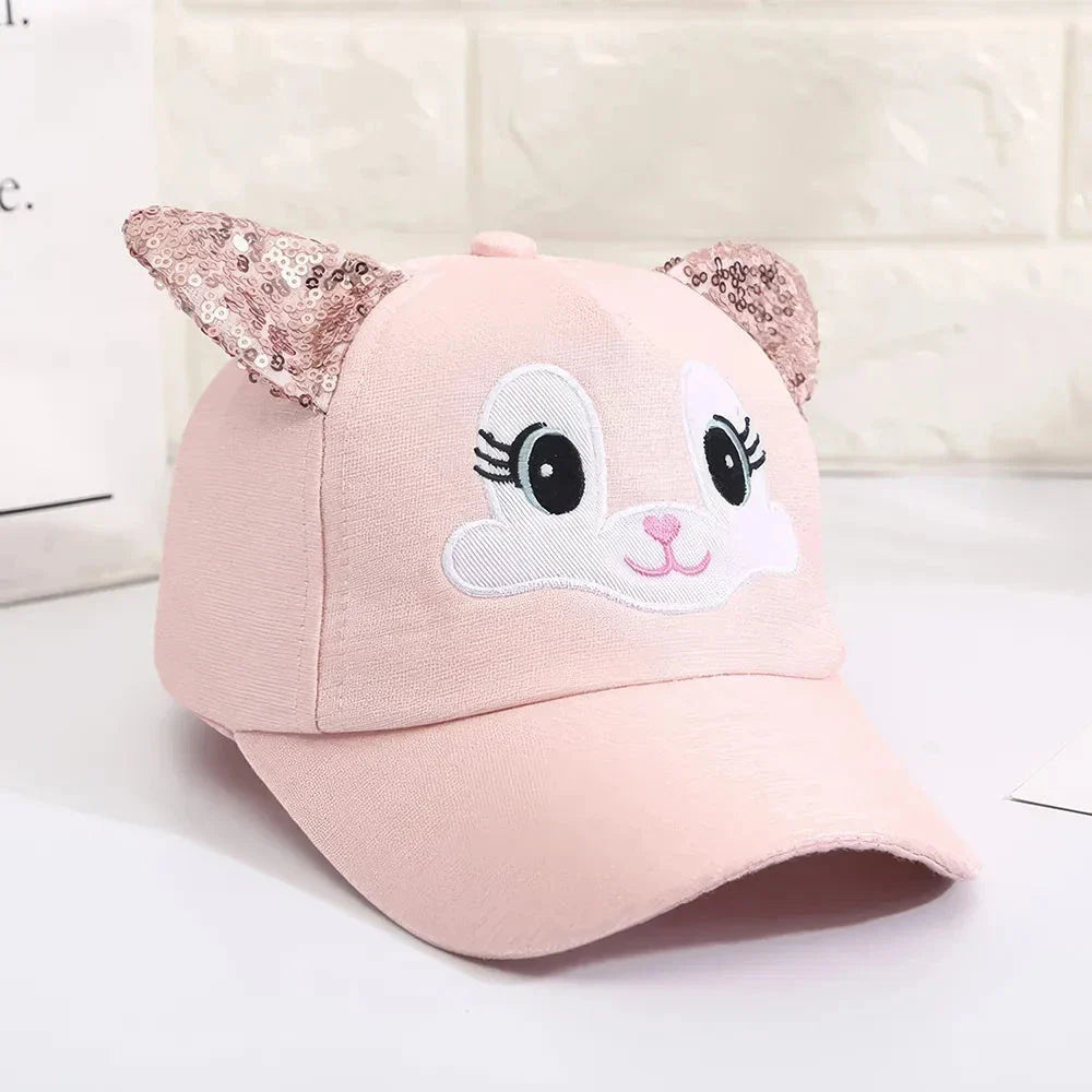 Stylish kids' baseball cap with adorable cat ear design, provides sun protection and comfortable adjustable fit