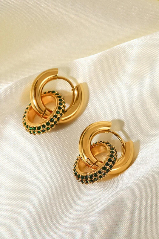Elegant 18K gold-plated double-hoop earrings with shimmering zircon stone inlays