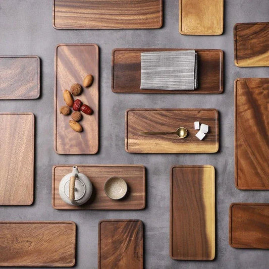 Acacia Wood Serving Tray with Elegant Natural Wood Grain Pattern and Rustic Charm