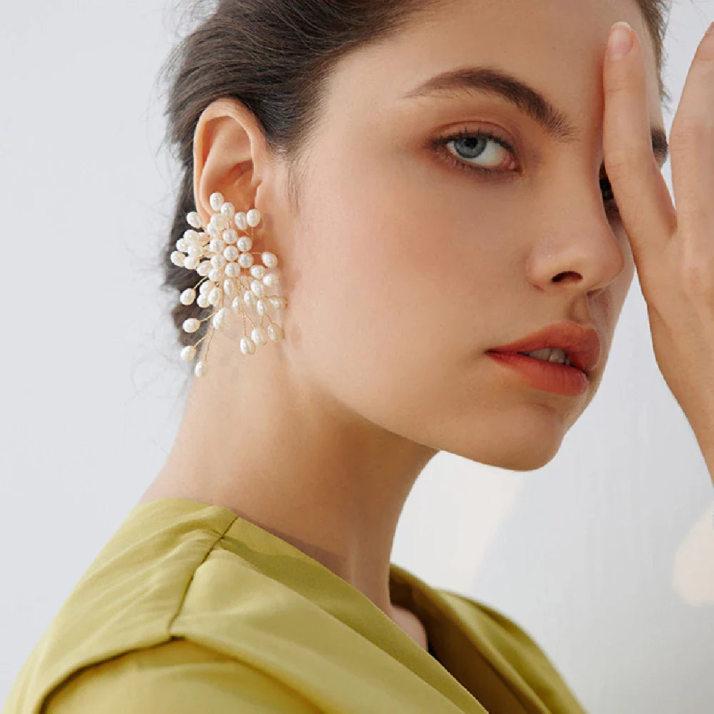 Elegant pearl earrings with adjustable design in silver and gold plating, perfect for UK fashion accessories