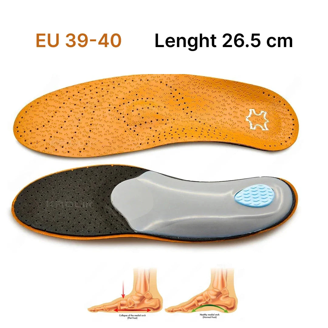 Premium orthopaedic leather insoles with 3D design for superior arch support and foot comfort