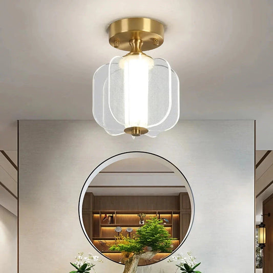 Elegant copper LED ceiling light with customisable light settings for living room, porch, and balcony