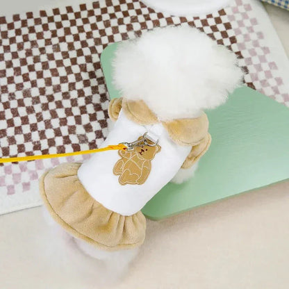 Cosy plush bear dress for dogs and cats, keeping pets warm and stylish during autumn and winter