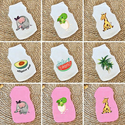 A vibrant, cat-themed t-shirt with a playful design, perfect for keeping your feline friend cool and stylish during the summer months.