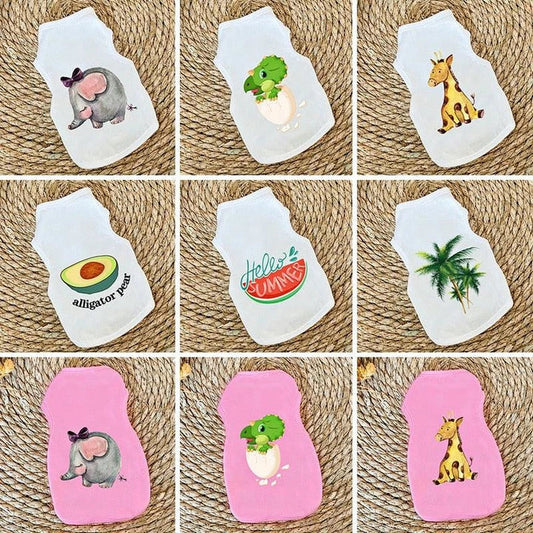 A vibrant, cat-themed t-shirt with a playful design, perfect for keeping your feline friend cool and stylish during the summer months.