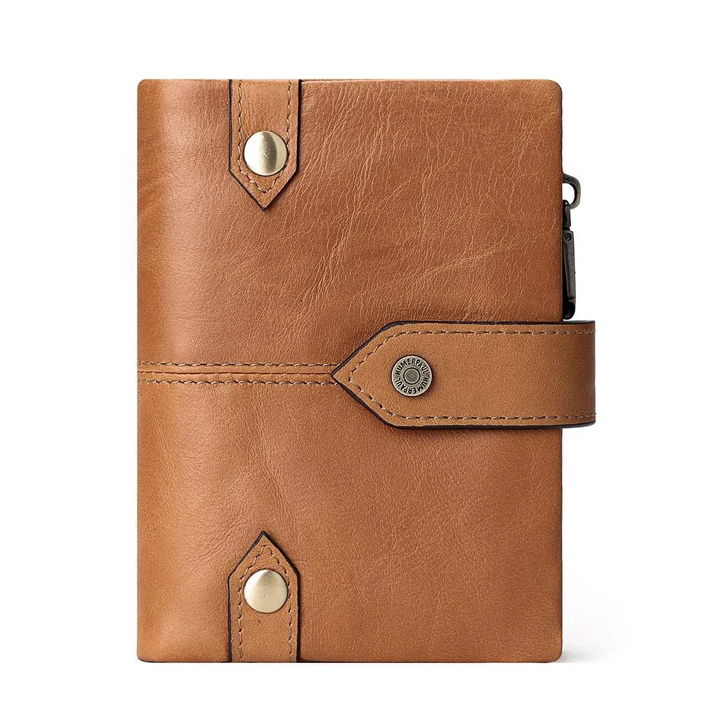 Premium British leather wallet in red, black, and brown colours with a minimalist, sophisticated design