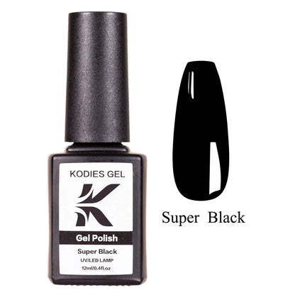 Super Black Gel Nail Polish with a deep, high-gloss finish that lasts up to 25 days