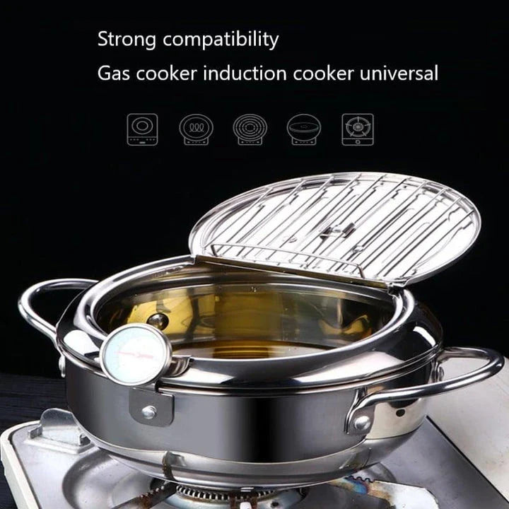 Premium aluminium deep frying pan with wooden handle for even heating and comfortable grip