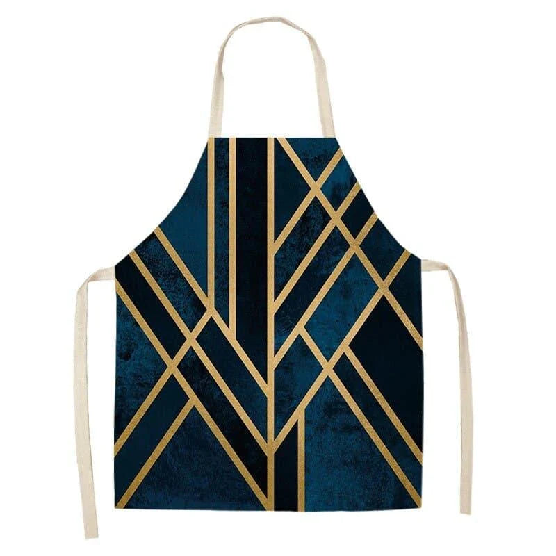 Geometric printed kitchen apron in a stylish design for discerning home chefs in the UK
