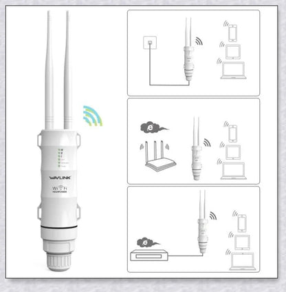 Rugged outdoor Wi-Fi extender with weatherproof housing and omnidirectional antennas for reliable wireless connectivity