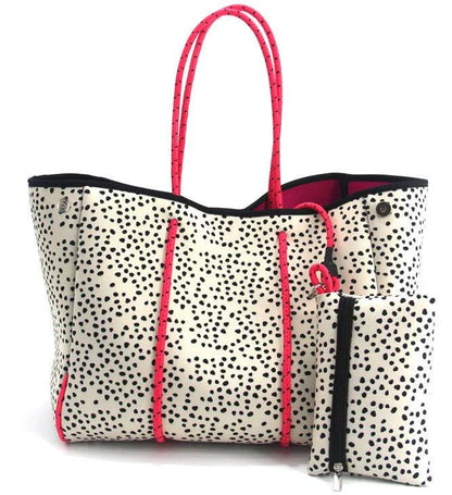 A neoprene beach bag in a stylish design, perfect for British summer adventures at the coast