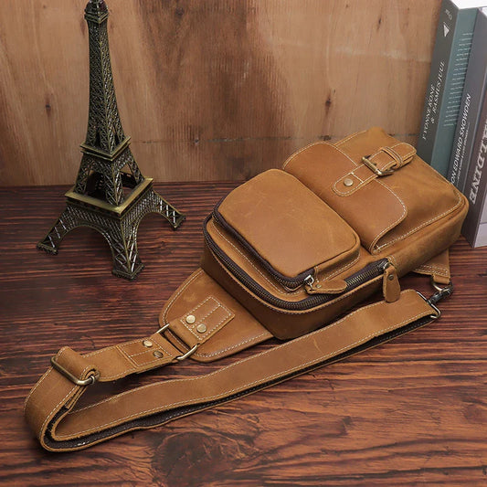 Premium handcrafted cow leather one-shoulder messenger bag for men in vintage brown colour