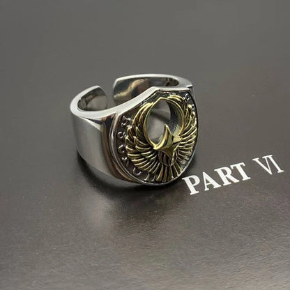Timeless British Gentleman's Retro Silver Ring with Adjustable Fit and Intricate Auspicious Patterns