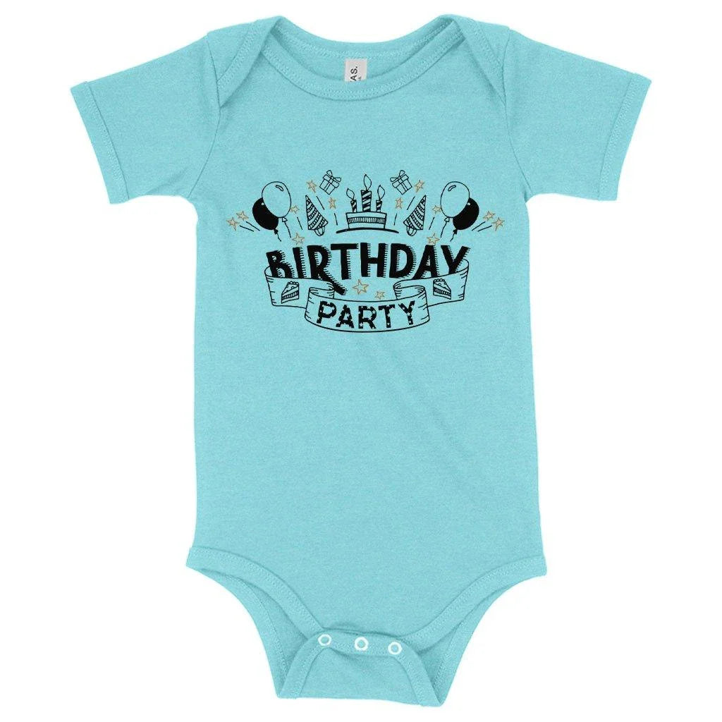 Soft, comfortable and flexible baby onesie for birthday celebrations, made with premium Airlume cotton blend fabric in the USA.