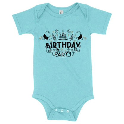 Soft, comfortable and flexible baby onesie for birthday celebrations, made with premium Airlume cotton blend fabric in the USA.
