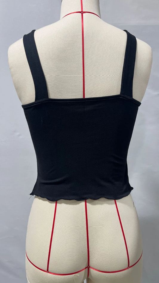 A versatile v-neck camisole top in a modern Y2K style, perfect for summer wear in the UK.