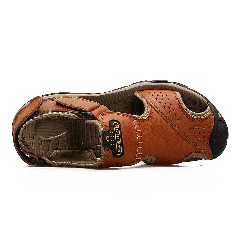 Premium split leather casual sandals with flexible rubber sole and MD cushioning for all-day comfort and style