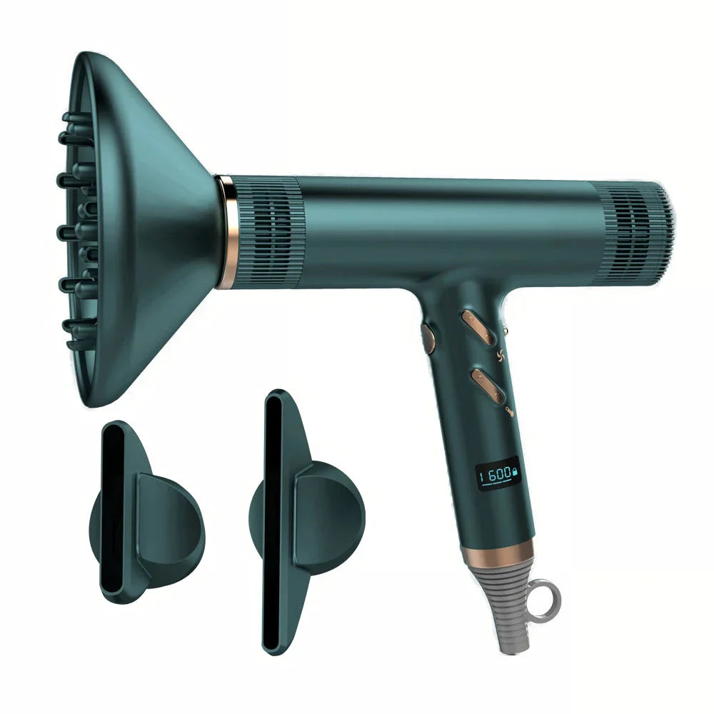 Ultra-fast professional hair dryer with 113,000 rpm/min motor, LCD display, and anion technology for healthy, shiny hair