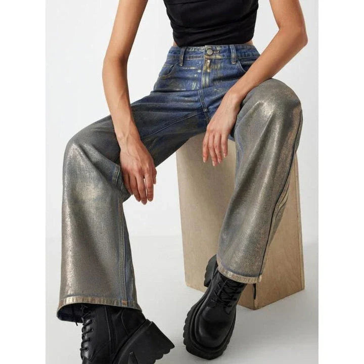 Trendha Colourblock Casual Denim Trousers for Women - Stylish British streetwear with premium fabric and unique design