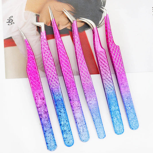 Precision Eyelash Tweezers with Elegant Ice Flower Design - Superhard Stainless Steel, Anti-static, Ergonomic Grip