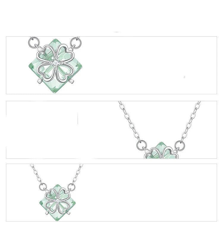 Platinum-plated green pendant necklace with adjustable chain length for a customised fit