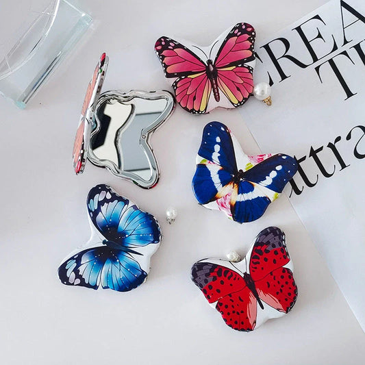 Elegant foldable butterfly makeup mirror with premium PU leather and tempered glass construction