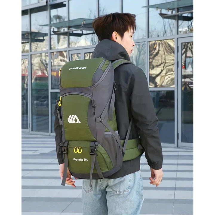 Premium 50L waterproof backpack with hydration system, shoe compartment, and reflective safety features for outdoor adventures