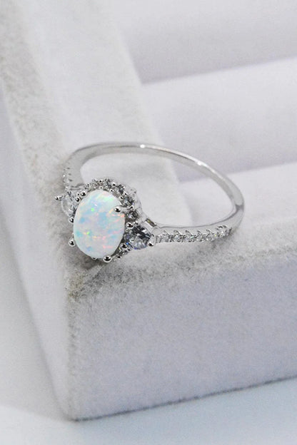 A stunning platinum-plated opal ring made from 925 sterling silver, featuring a modern and minimalist design
