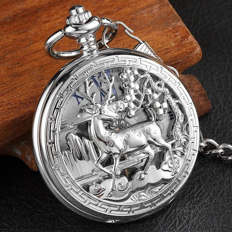 Exquisite gold-toned vintage-style pocket watch necklace with a mechanical movement and sturdy chain