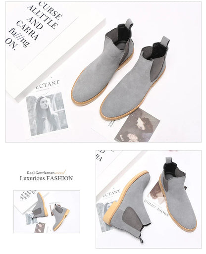 Stylish British-crafted Martin boots with a microfibre upper, pointed toe, and rubber sole for superior comfort and stability.