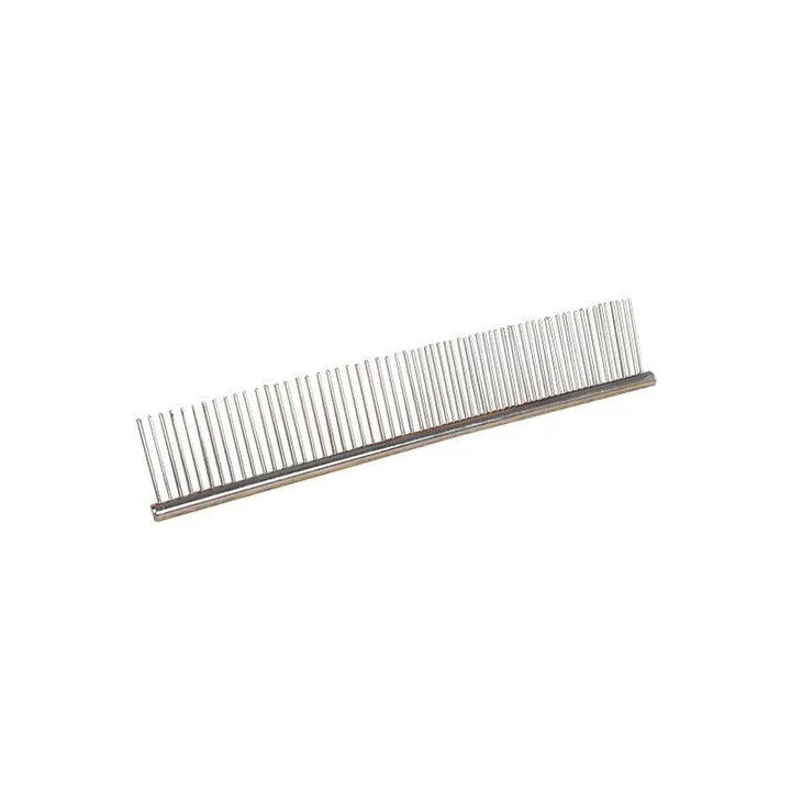 A chrome-plated pet grooming comb with a sleek and durable design, suitable for gently brushing and maintaining your furry friend's coat.