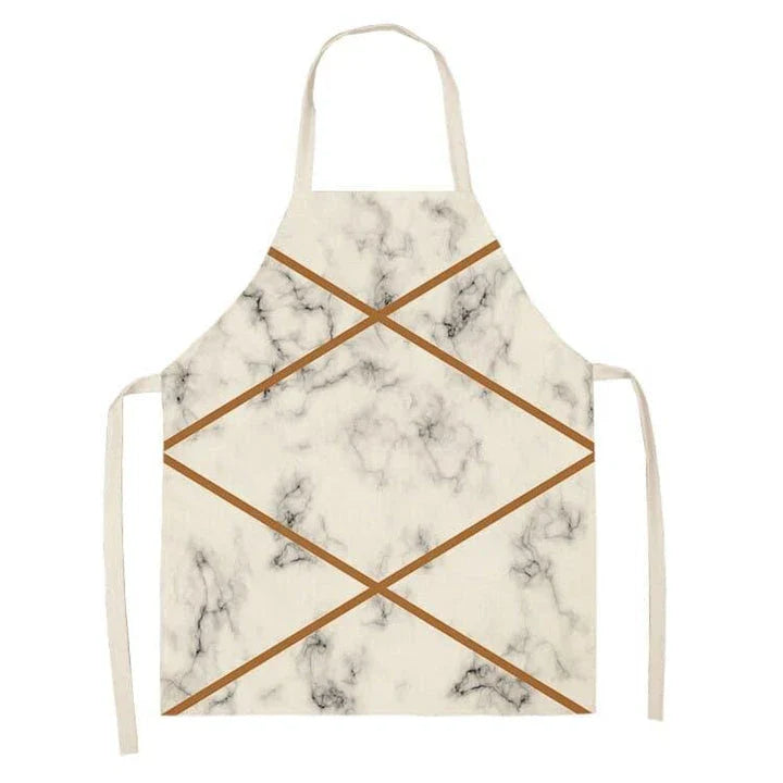 Geometric printed kitchen apron in a stylish design for discerning home chefs in the UK