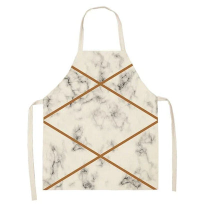 Geometric printed kitchen apron in a stylish design for discerning home chefs in the UK