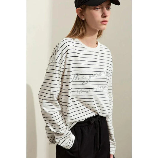 Premium casual striped cotton t-shirt with patchwork detail, offering a stylish and comfortable everyday essential