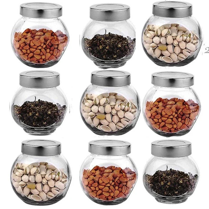 Irregular-shaped glass spice jars in various sizes, made of premium materials for stylish and functional kitchen storage
