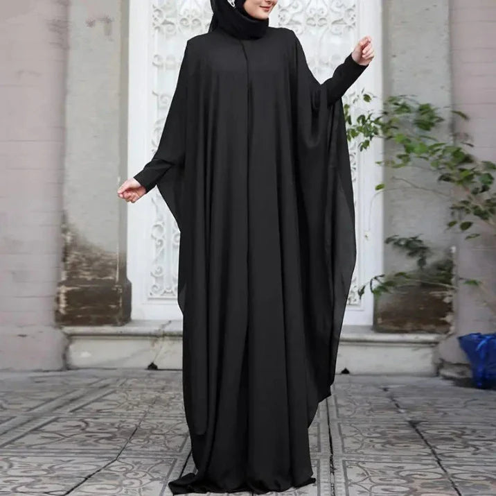 Artistic retro loose fit plus size dress with crew neck in white, black, pink, and green colours