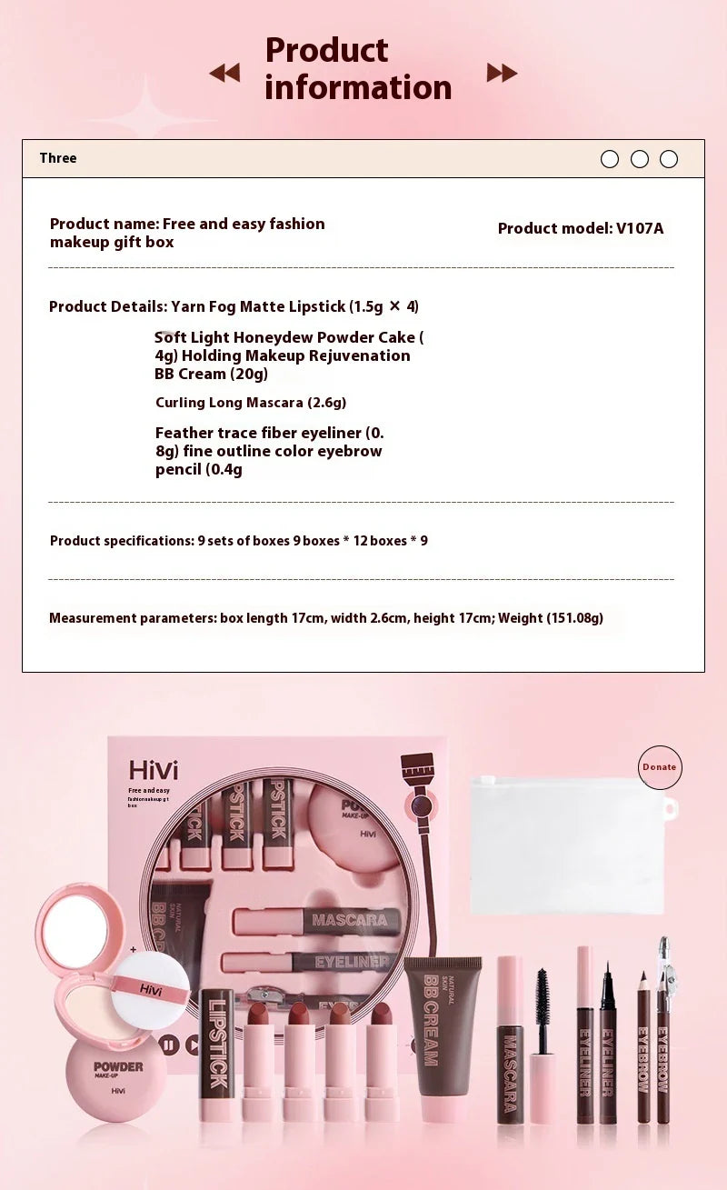 Chic Makeup Set with Matte Lipsticks, Honey Powder, and Eye Makeup Essentials
