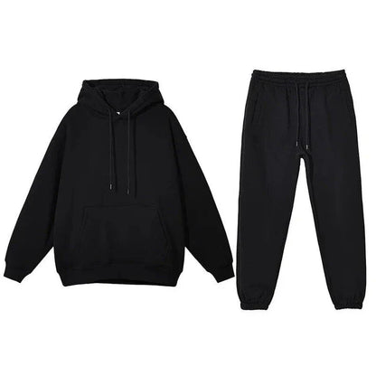 Cosy fleece hoodie and jogger set in light pink, grey, and navy blue colours for ultimate comfort and style