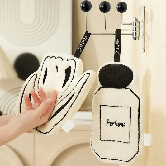 Plush quick-drying hand towel with double-layered construction and hanging design for kitchen and bathroom use