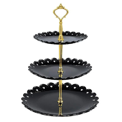 A vibrant multicoloured cake stand made of premium durable plastic, designed to elegantly display desserts and baked goods.