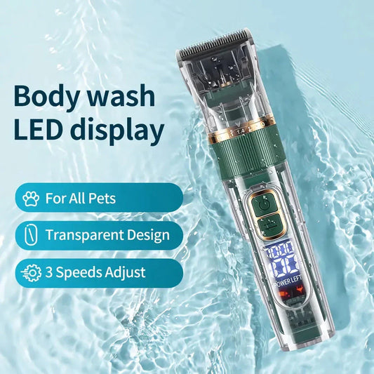 A professional pet hair trimmer with premium stainless steel blades and adjustable settings for customised grooming