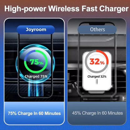 Magnetic wireless car charger in black with CD pattern mirror surface and blue LED lighting