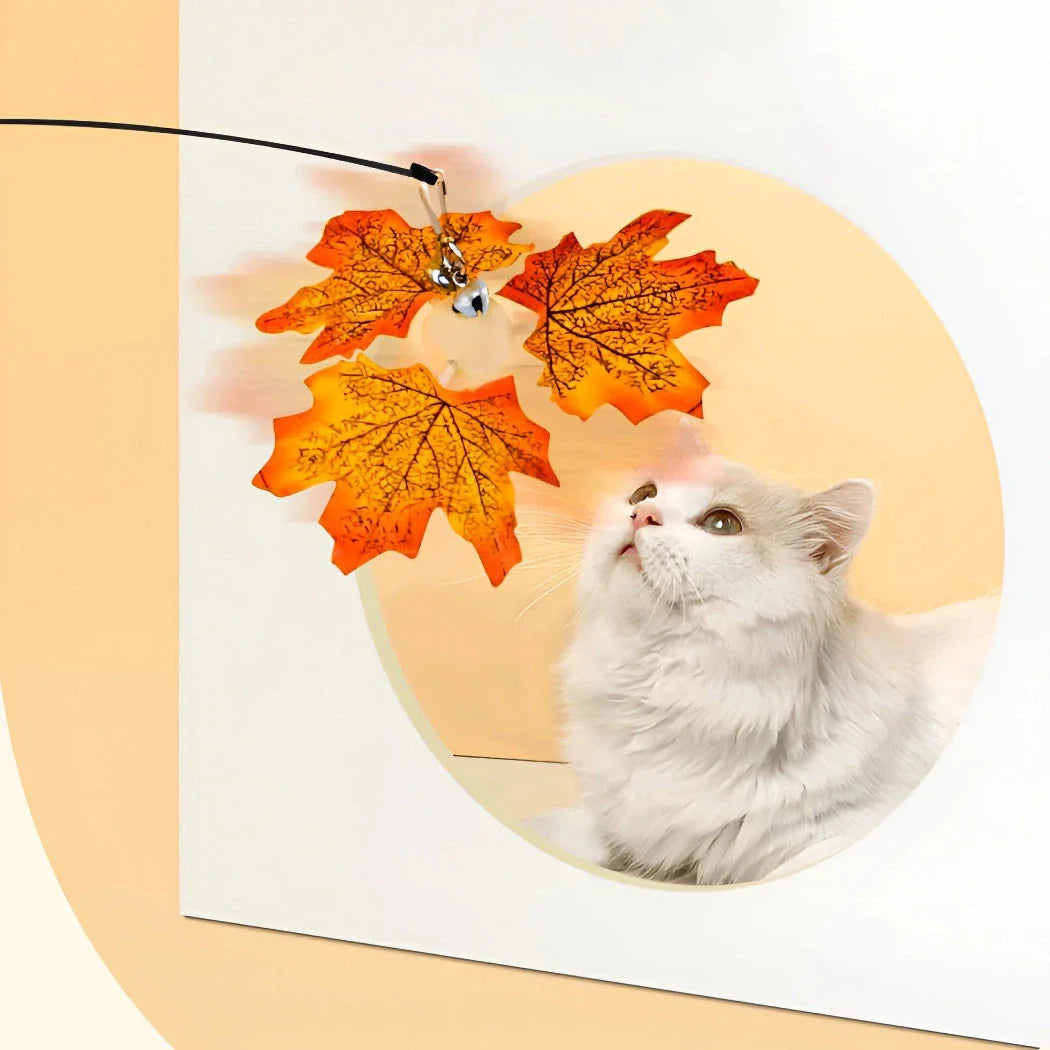 Interactive Rotating Leaf Cat Teaser Toy with Wooden Handle and Steel Wire for Engaging Cat Play and Exercise