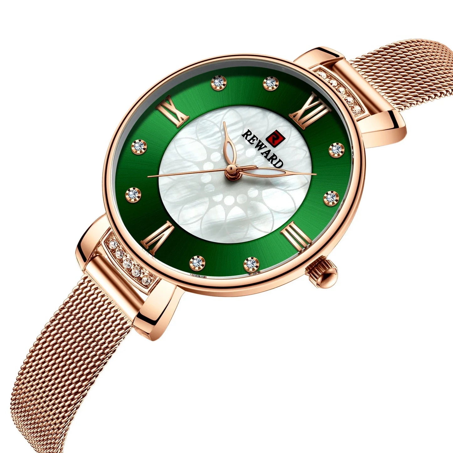 Elegant shell-inspired dial and Milanese mesh strap ladies watch from Trendha