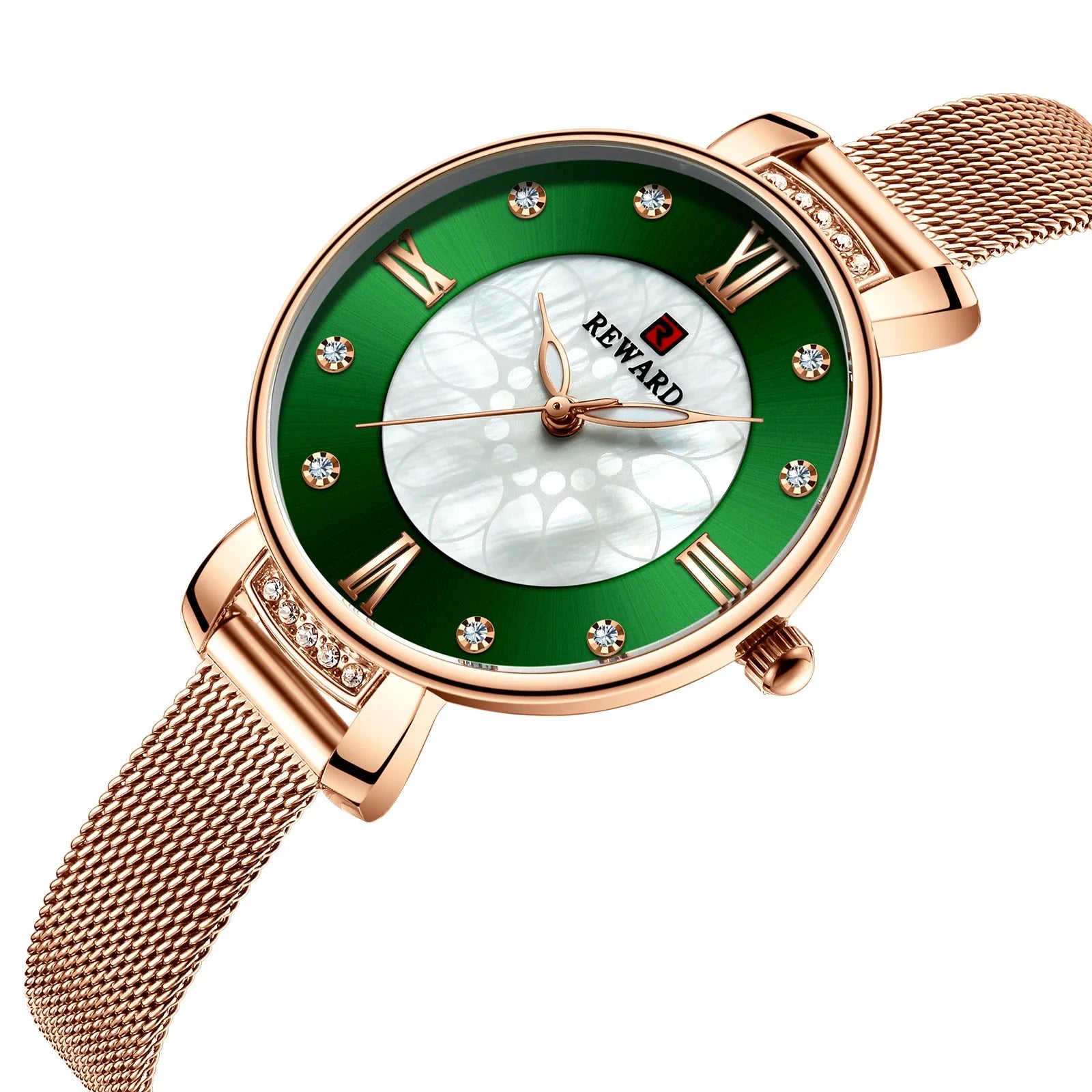 Elegant shell-inspired dial and Milanese mesh strap ladies watch from Trendha