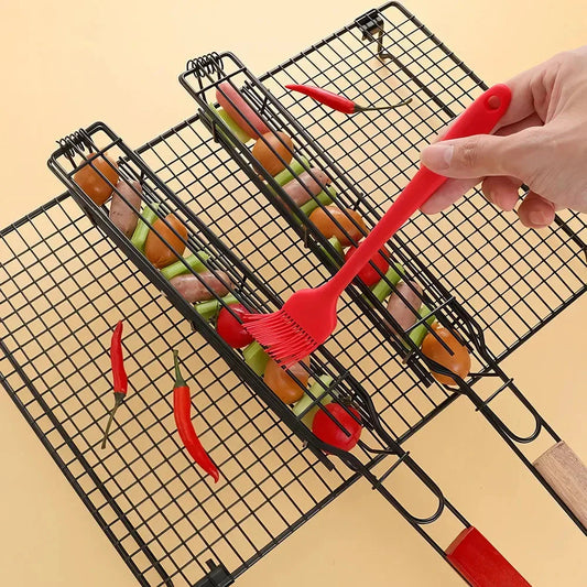 Premium Outdoor Barbecue Tool with Wooden Handle for Perfectly Grilled Meats, Vegetables, and Seafood